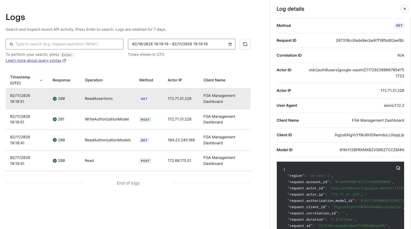 Image showing logs in Dashboard
