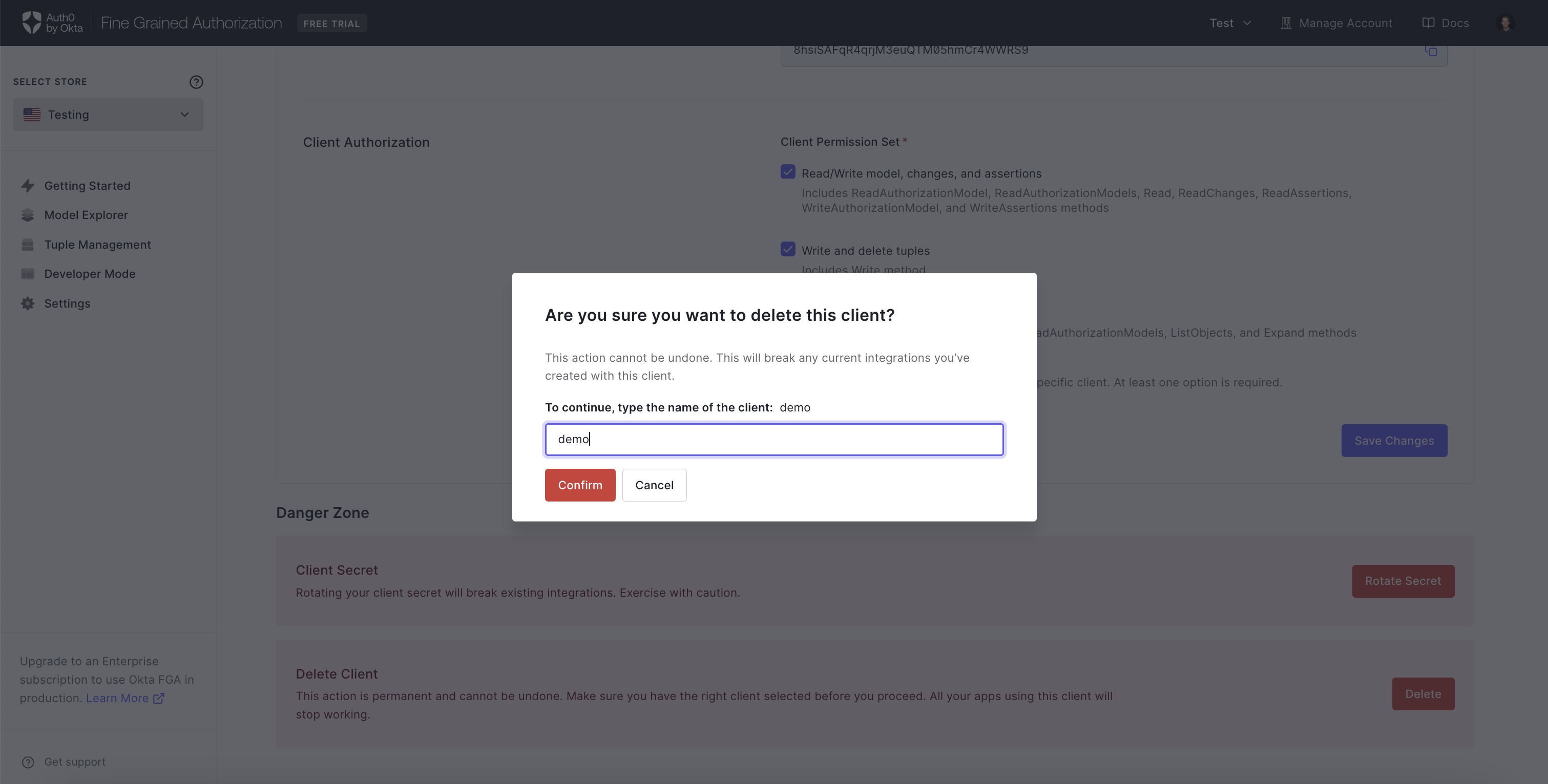Image showing delete client