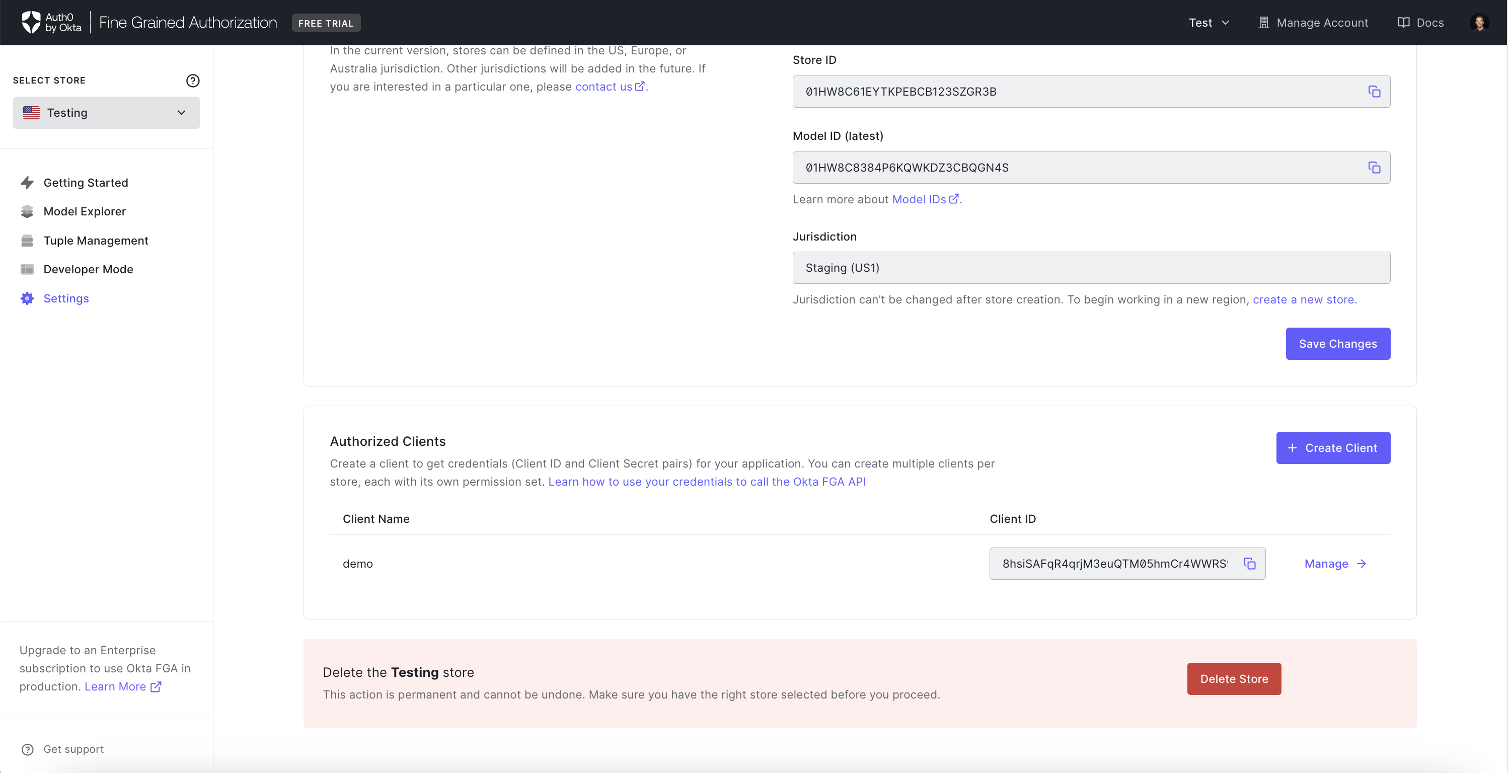 Image showing  settings page click delete store